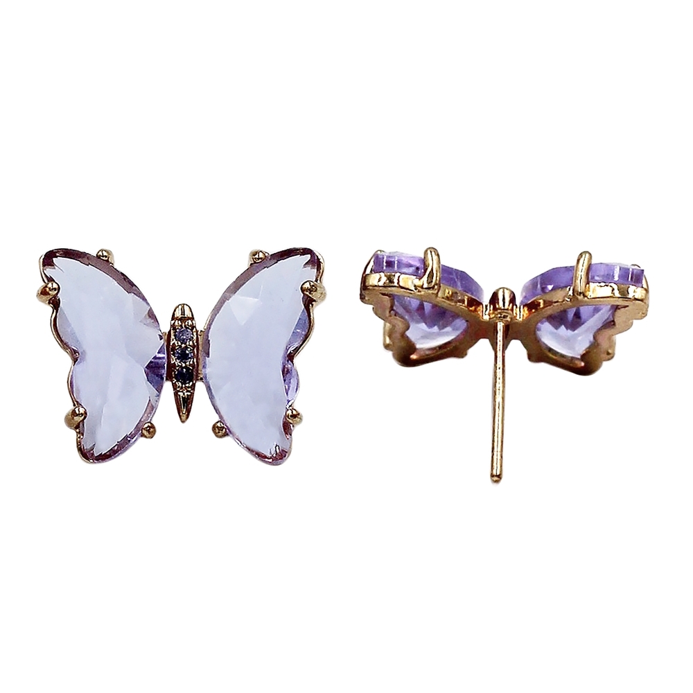 Purple simple colorful crystal butterfly earrings